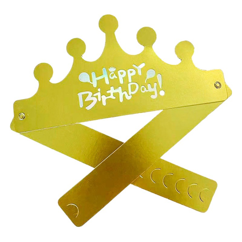 Sombrero de cumpleaños plegable al por mayor niños adultos fiesta cumpleaños pastel sombrero corona de oro sombrero tocado embalaje independiente