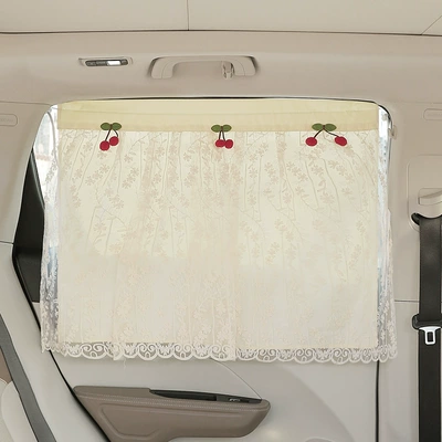 Car Sunshade Side Curtain Suction Cup Car Baby Sun Protection Heat Insulation Curtain Car Baby Privacy Side Curtain (Car curtains) - lace-cherry-a-beige