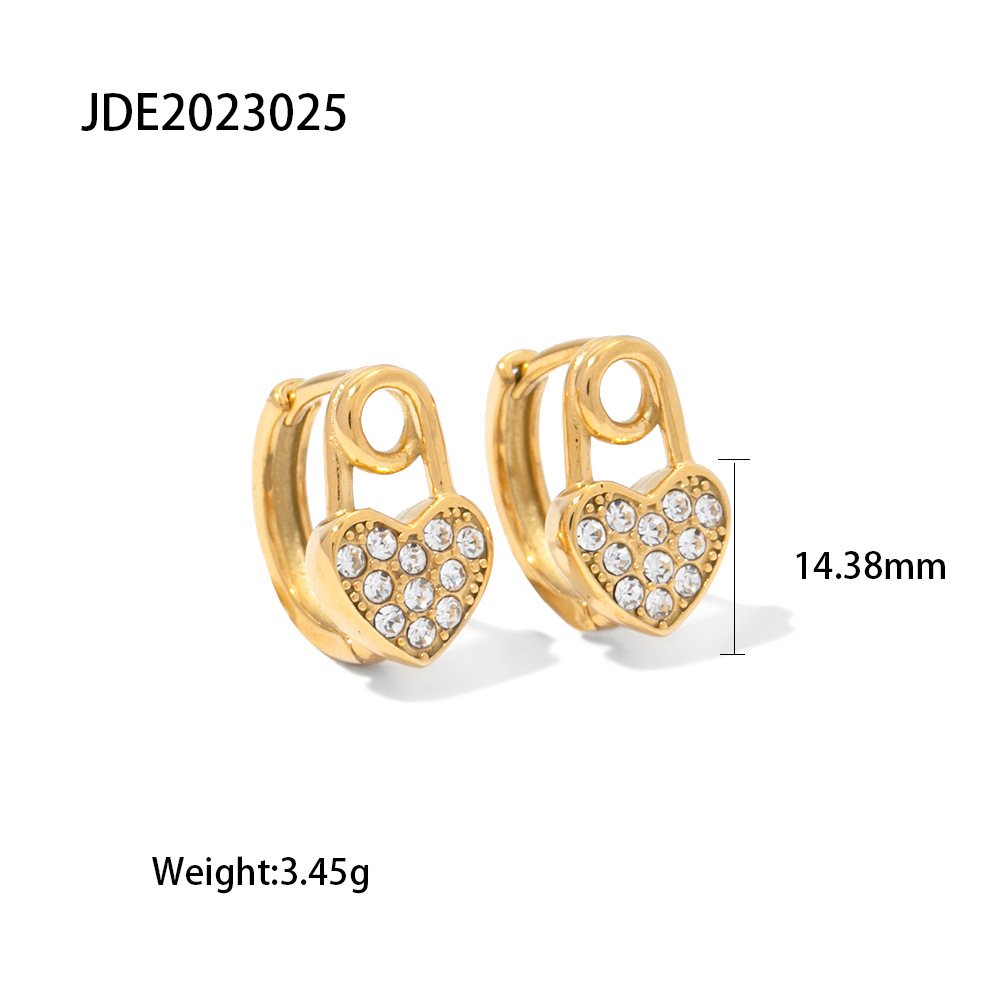 Fashion Geometric Heart Shape Stainless Steel Rhinestones Hoop Earrings 1 Pair