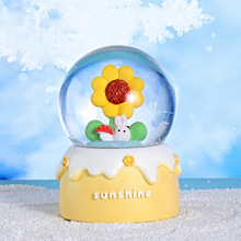 創意植物樂園水晶球卡通向陽花發光發亮雪花球家居裝飾玻璃球擺件