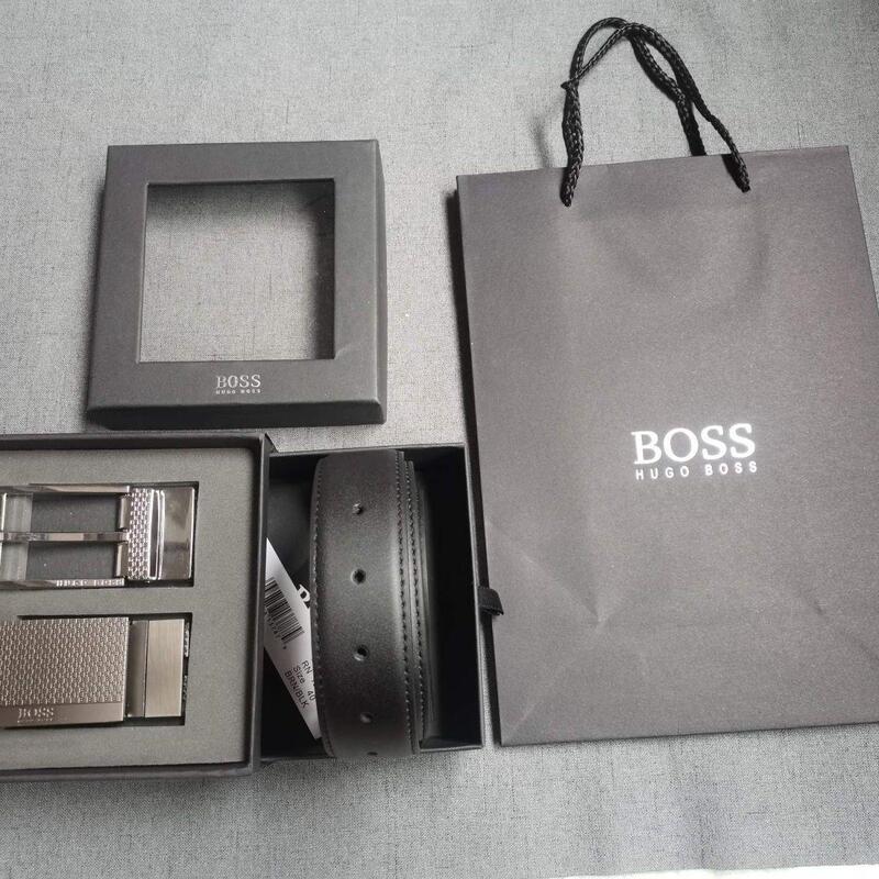 Boshi Hugo Men's Casual Leather Belt with Double Buckle, Stylish and Versatile, Gift Box Set, Double-Sided Business Belt Boshi Hugo Men's Casual Leather Belt with Double Buckle, Stylish and Versatile, Gift Box Set, Double-Sided Business Belt