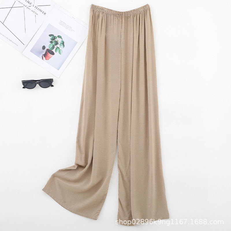 [Algodón sólido] Pantalones de piernas de algodón sólido de cintura alta dulces de fibra adhesiva pantalones de piernas largas delgados de verano relajados