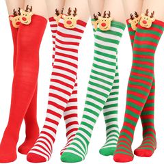 Cross-border Christmas Over-the-Knee Socks for Women | Party Outfit Accessories | European & American Style Striped Socks | Christmas Reindeer Socks