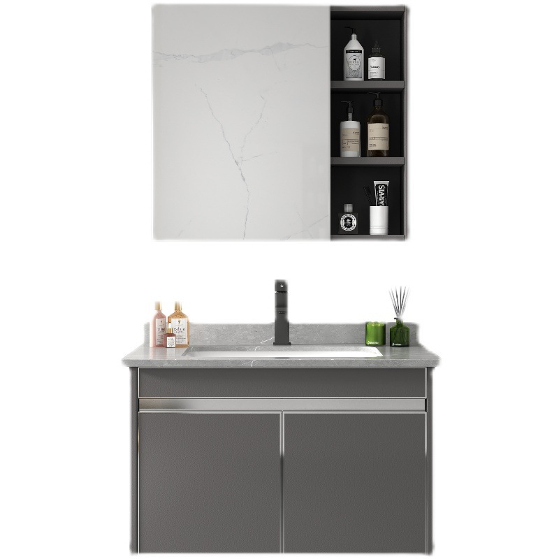 304 gabinete de baño de acero inoxidable combinación inteligente gabinete del espejo lavabo cuenca de cerámica roca Placa Cuenca estilo moderno lujo simple luz