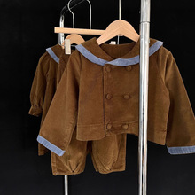 （现货清仓）2025春秋女童灯芯绒撞色翻领连衣裙&上衣裤套装