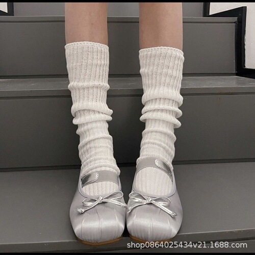Summer high-top mesh socks, black and white thick needle and thread, long calf-length socks, mid-calf piling cotton socks for women, breathable outdoor wear