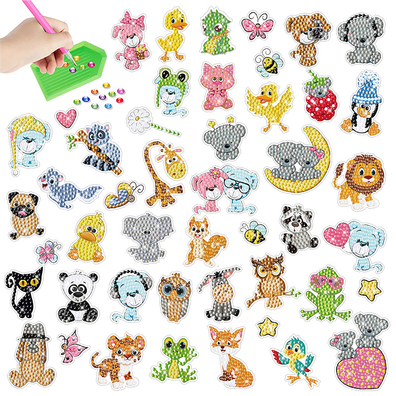 Pegatinas de animales de dibujos animados superventas Pintura de diamantes gratis pegatinas DIY pegatinas de pared de ladrillo para niños pegatinas hechas a mano diamante redondo