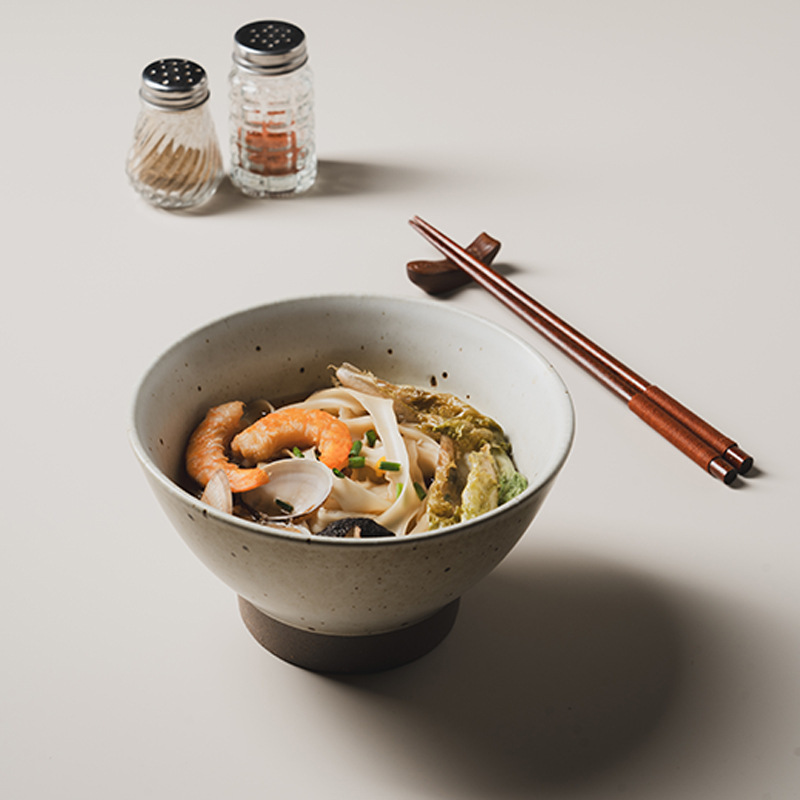 Retro Stoneware Conical Bowl Ceramic Noodle Bowl Soup Bowl Home Creative Rice Bowl Restaurant Tableware Vegetable Bowl Salad Bowl