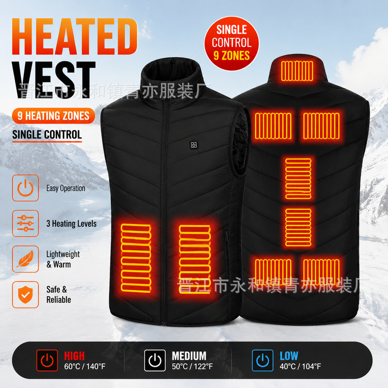 Cross-Border Nine-Zone Heating Vest, Smart Constant Temperature Heating Vest, Men's Electric Heating Thermal Clothing, Full-Body Heating Vest