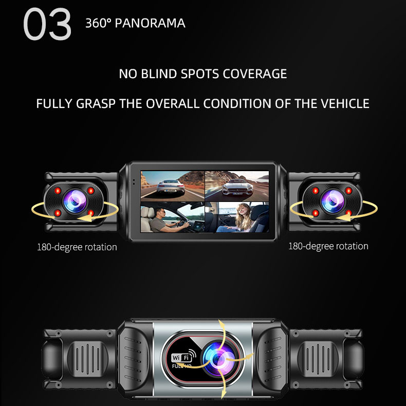 2026 Amazon's Best-Selling Car Dvr Ultra-Clear 4K Front and Rear Three-Way Recording Wifi Mobile Phone Connected Driving Recorder