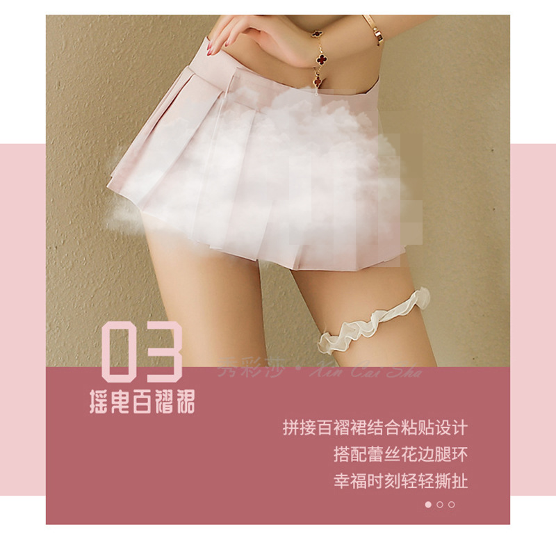 Nurse Role Play Lingerie Set with See-Through Top, Pleated Skirt and Thong — detail image 9