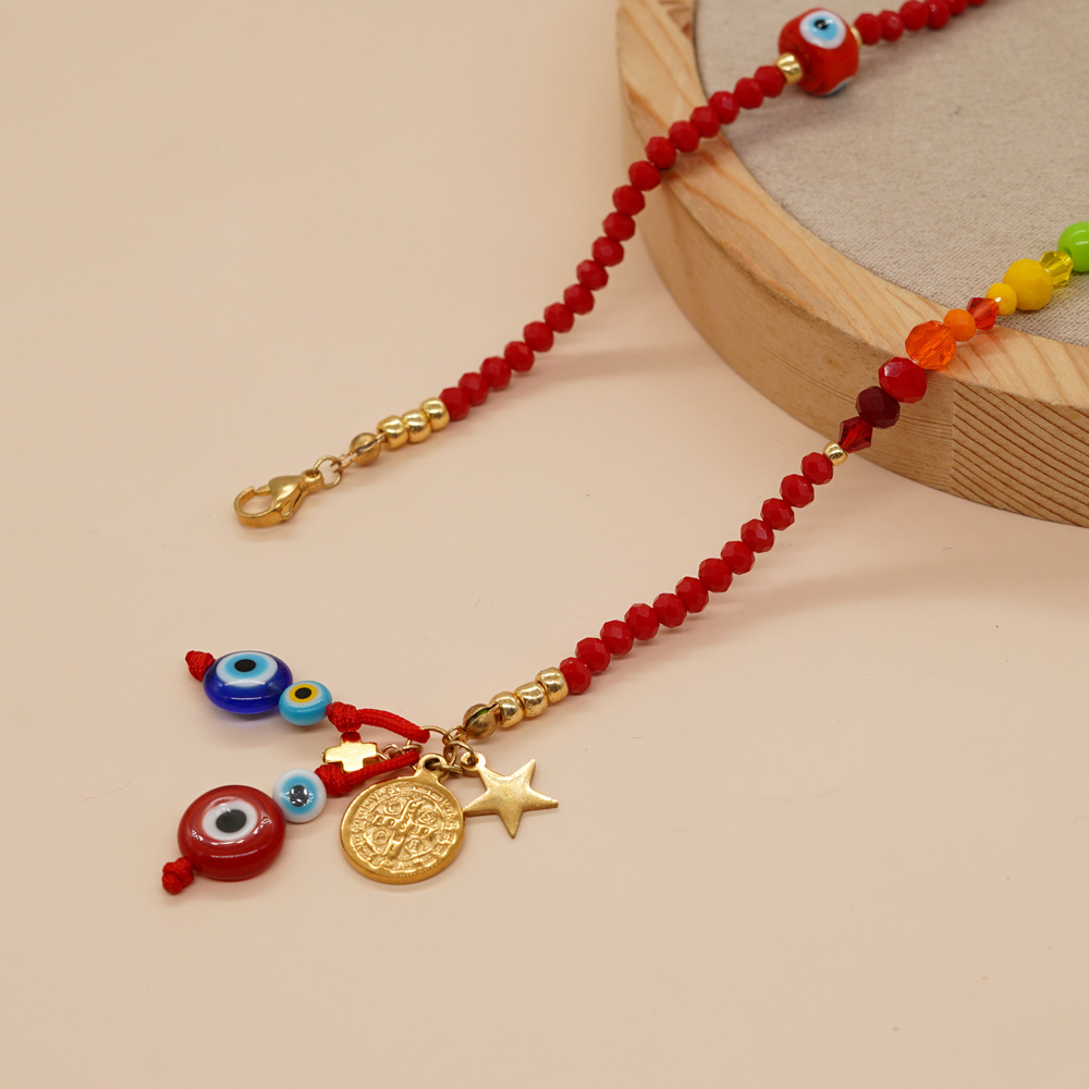 15g Weight Necklace Classification rope Chain Material Beaded Chain Chain Type Bohemian Devil's Eye Artificial Crystal Glass Beaded Women's Necklace