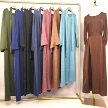 跨境女装外贸中东土耳其迪拜阿拉伯纯色长袖系带长款连衣裙FY1246