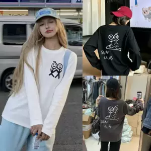 Korean Urban Matchstick 26 Autumn/Winter Collection: Relaxed-fit printed long-sleeve T-shirt for women, loose and versatile, slimming and trendy