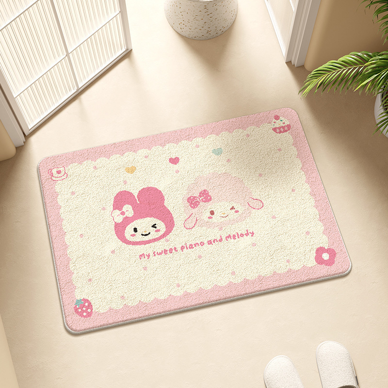 Cartoon Cat Imitation Cashmere Thickened Floor Mat Bathroom Water-Absorbent Non-Slip Easy to Clean Carpet Living Room Balcony Decorative Floor Mat