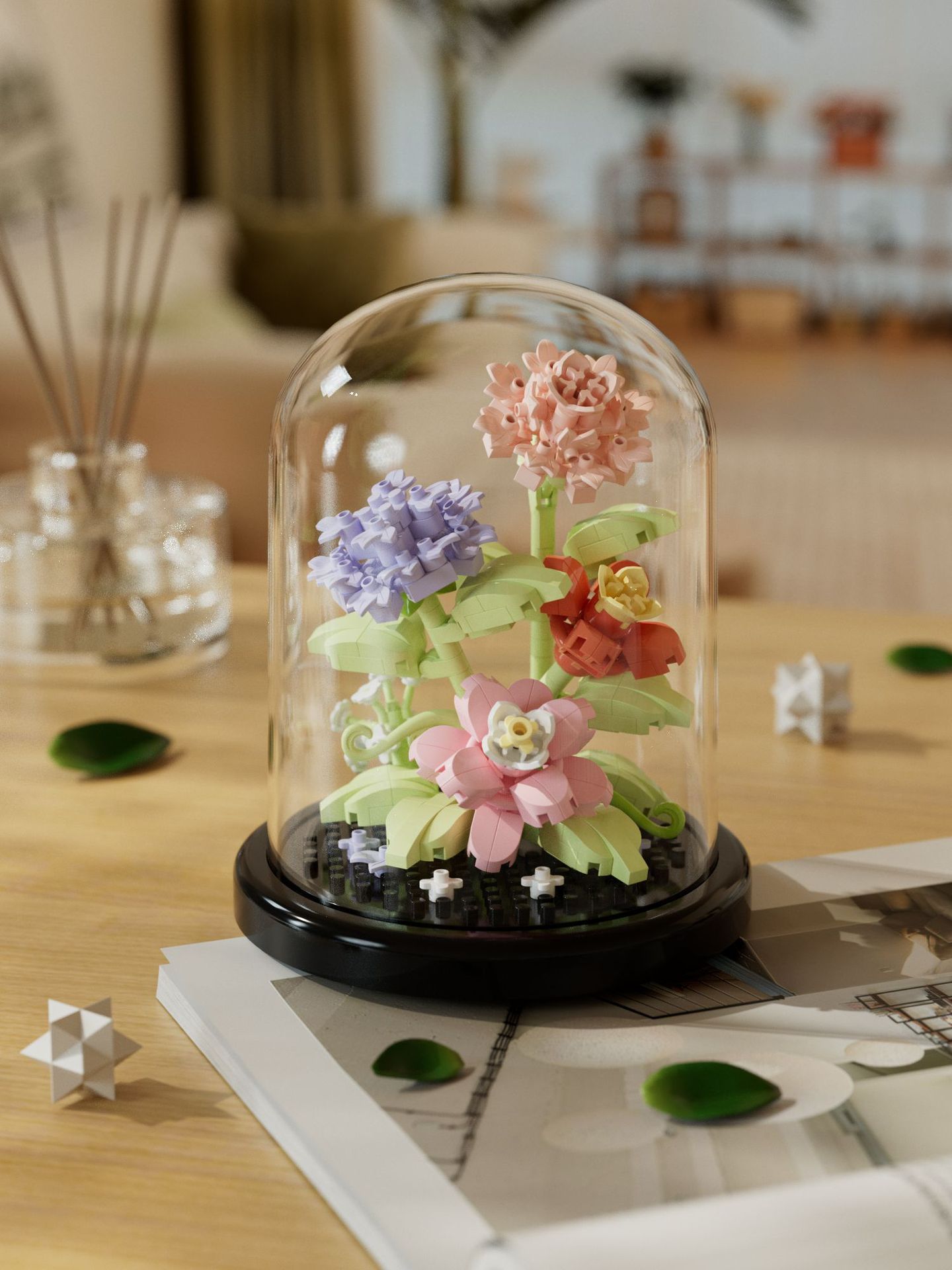 Compatible con la red alta cactus plantas suculentas escritorio decoración creativa para niños niñas ensamblaje juguetes bloques de construcción