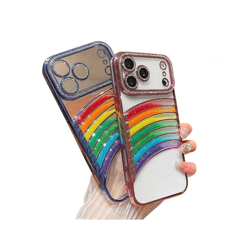 Suitable For Iphone 17 Phone Case, Colorful Liquid Sand, Electroplated Rhinestones, With Built-In Lens Film Protective_voghion.com