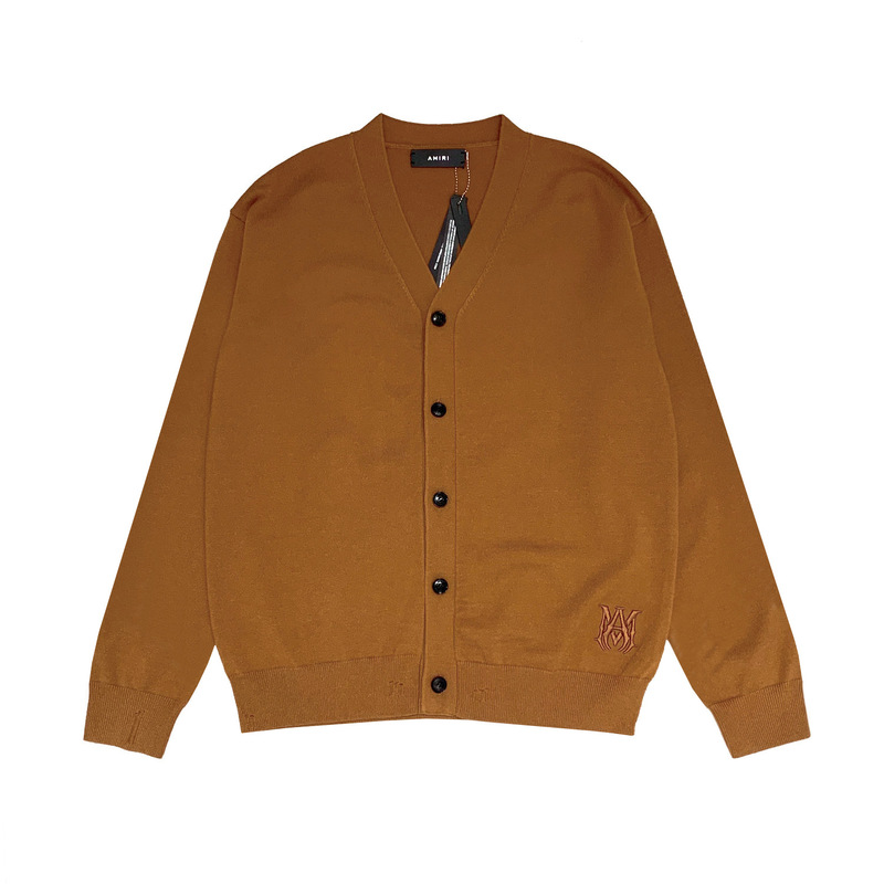 Cross-Border Trendy Brand Amiri High Version Embroidered Simple Logo Solid Color Horn Button Wool Cardigan 2024 Spring and Autumn New Style