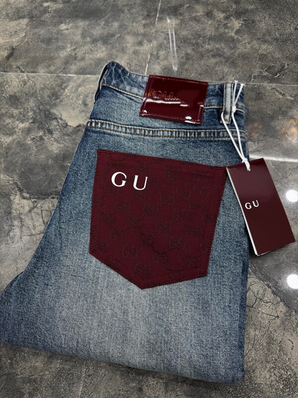 Gu 2026 Early Spring New Pocket Patchwork Jeans European Fashion Brand Men's Slim Straight Pants Gc828 Gu 2026 Early Spring New Pocket Patchwork Jeans European Fashion Brand Men's Slim Straight Pants Gc828