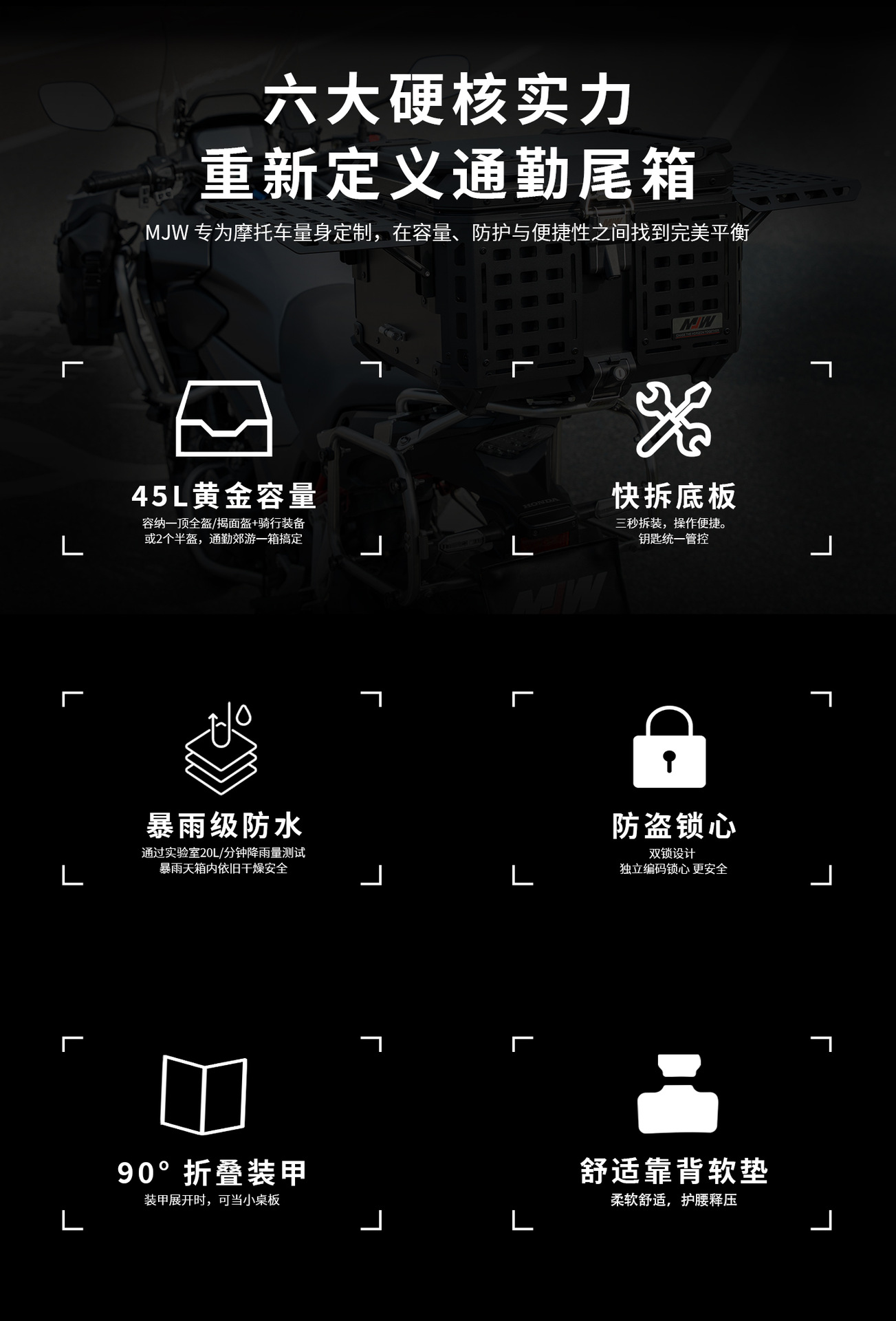 45L55L65L Motorcycle Aluminum Alloy Multifunctional Armored Tail Box Portable Trunk with Base Plate for Electric Vehicles