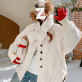 韩系撞色波点短款围巾羽绒服外套女冬季2025新款白鸭绒显瘦不臃肿