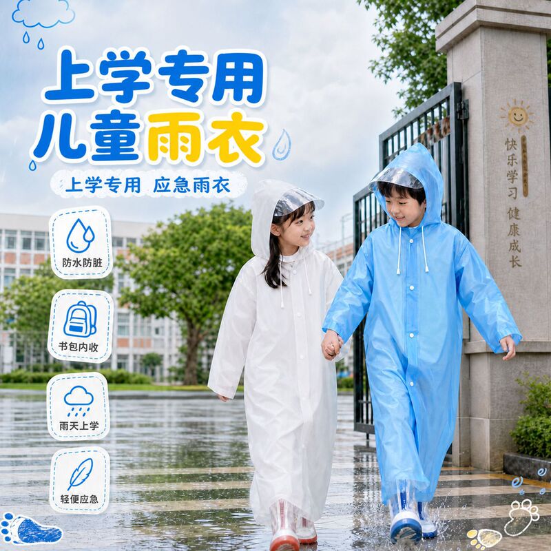 Children's Raincoat, Portable, Disposable, Thickened, Full-Body Rain Protection, Suitable for Kindergarten Boys and Girls, Specifically for Primary School Students