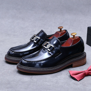 [Big Sale] Men's Round-Toe Thick-Soled Loafers, Genuine Cowhide Polygonatum Beads, Color-Rubbed Business Formal British Casual Shoes