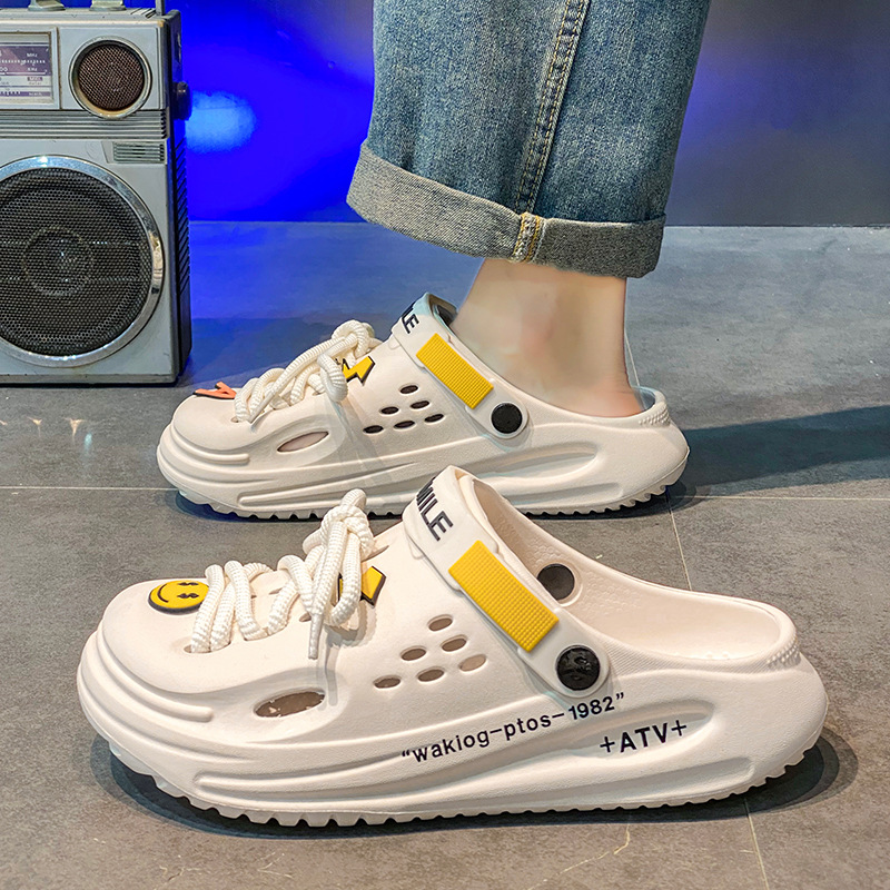 凉鞋男款夏季外穿包头沙滩鞋男士开车青少年一鞋两穿套脚洞洞鞋