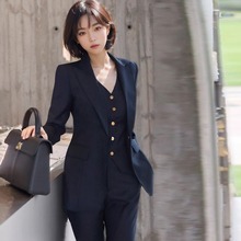 【出口日本】羊毛西装三件套 修身西服马甲喇叭裤 女总裁职业套装