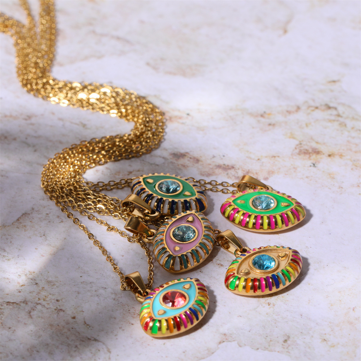 Devil's Eye Vintage Style 304 Stainless Steel Pendant Necklace Enamel Plating Lobster Trigger Clasp Closure display picture 7