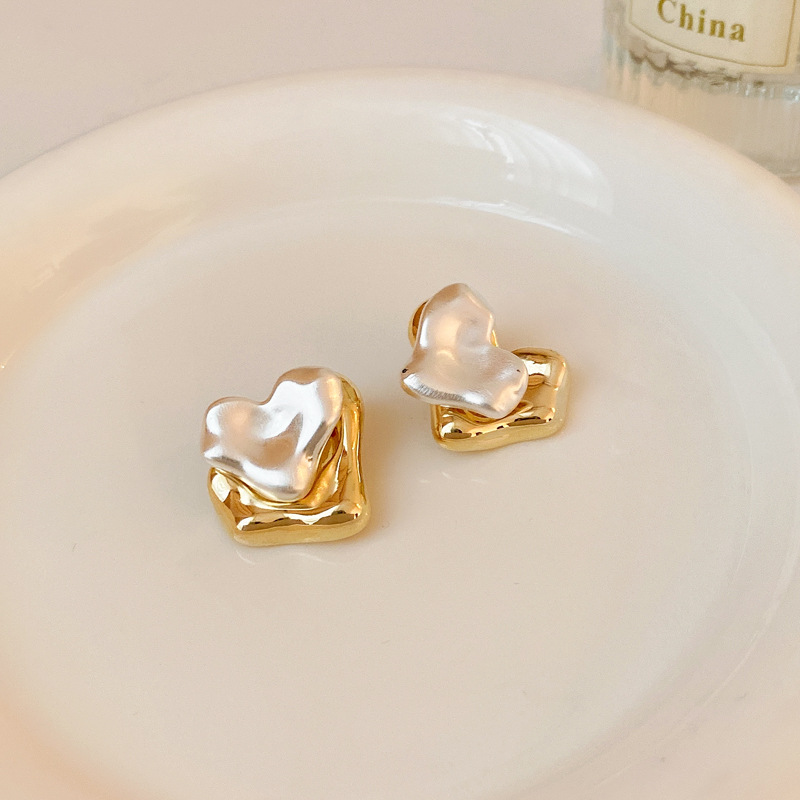 Heart Shape, Flower Pattern Women's Gender Wholesale Jewelry Simple Style Heart Shape Flower Metal Plating Ear Studs