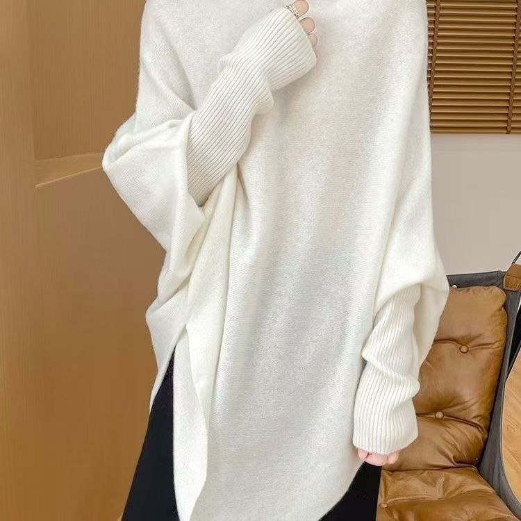 秋冬の女性用クロスボーダー不規則ショール、新しいバットスリーブケープセーター、レイジースタイル、ゆったりお腹カバー、着痩せトップス|undefined