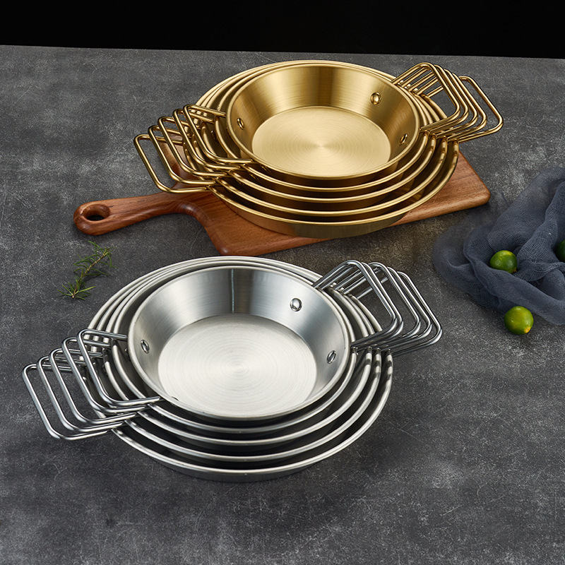 Stainless Steel Hotel Seafood Plate Golden Double-Eared Dry Pot Plate Spanish Fried Chicken Hot Pot Lobster Seafood Pot Barbecue Plate