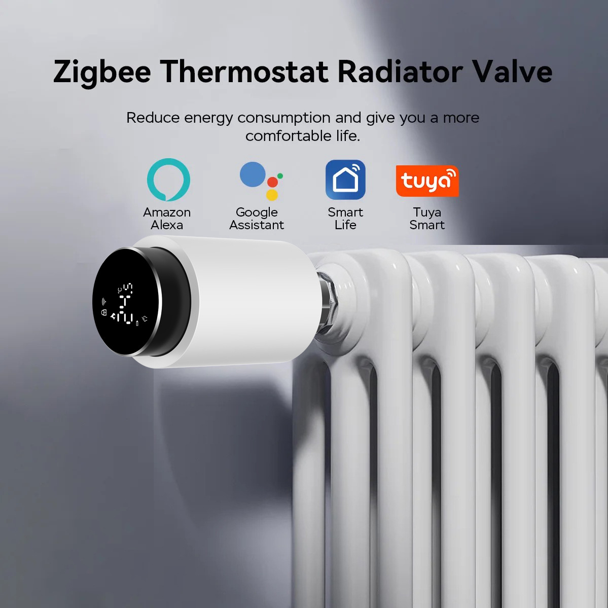 ZigBee智能暖气片阀门 智能家居APP控制智能恒温器阀门散热器恒温