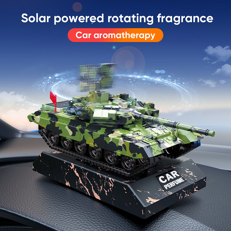 铠甲坦克太阳能香薰座车载旋转香氛车内饰高级感摆件清香持久跨境