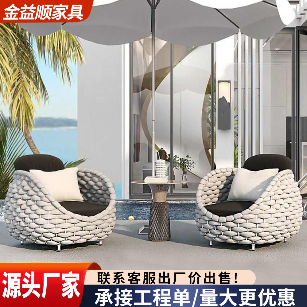 Nórdico al aire libre sofá de tela de ratana terraza combinada patio balcón art de ratana sala de estar sofá de tela de ratana muebles de ocio villa