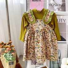 韩系童装女童秋装洋气碎花连衣裙儿童背带裙连衣裙两件套