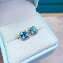 镀膜帕拉伊巴托帕石耳钉925银精工空托镶嵌6*6mm直播供货可代发