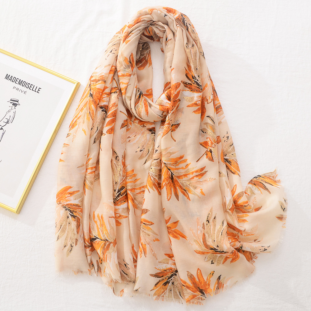 Women's Fashion Plant Polyester Satin Cotton Printing Cotton Linen Scarves display picture 2