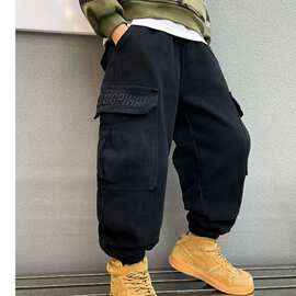 男童春秋款黑色工装裤2025新款中大童时髦休闲裤韩版洋气炸街裤子