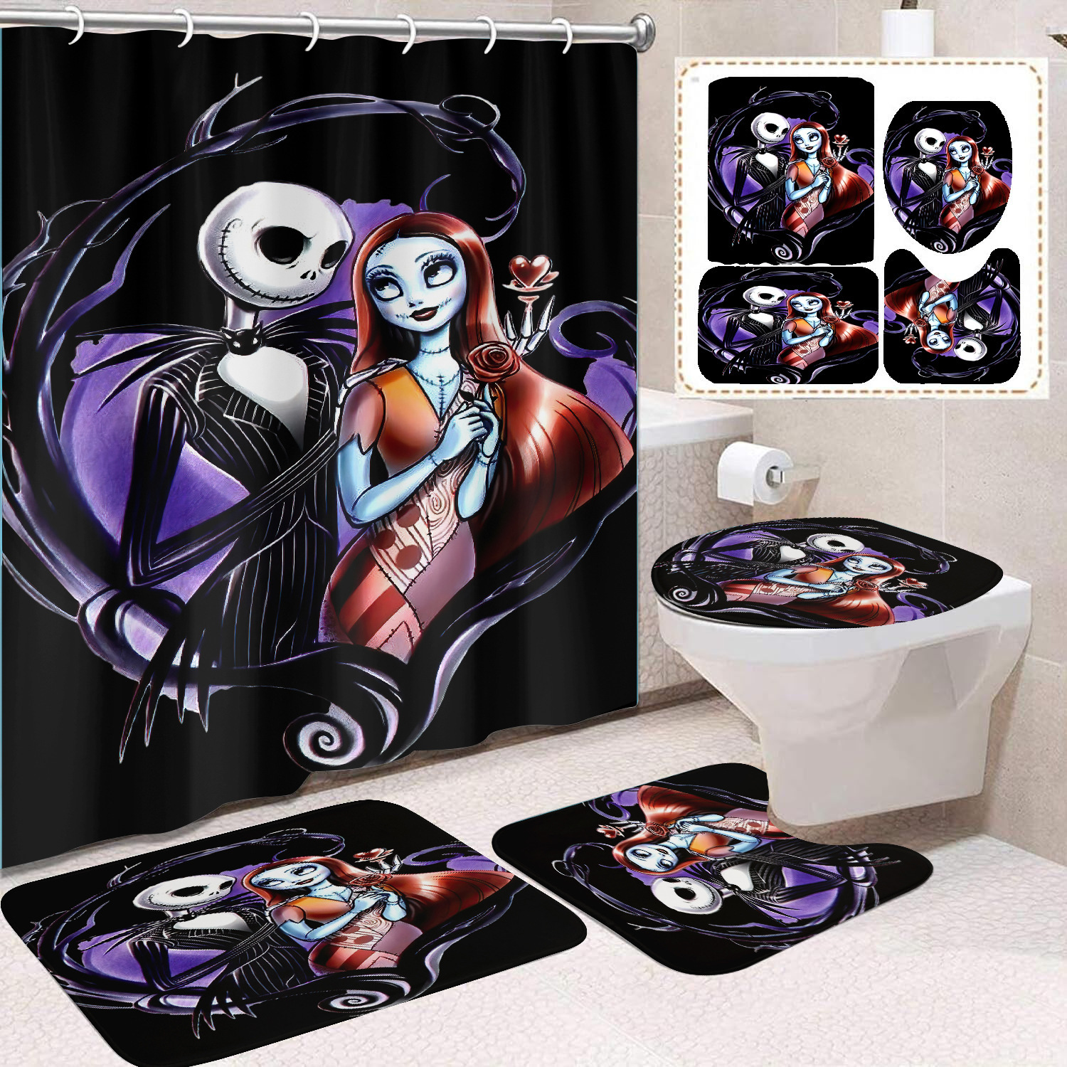 Ventas transfronterizas de Halloween cortina de baño cortina de noche terror impresión digital cortina de baño impermeable cortina de baño mayorista
