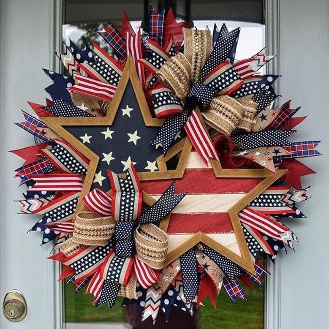跨境新品Patriotic Independence DayStar Wreath独立爱国者花环