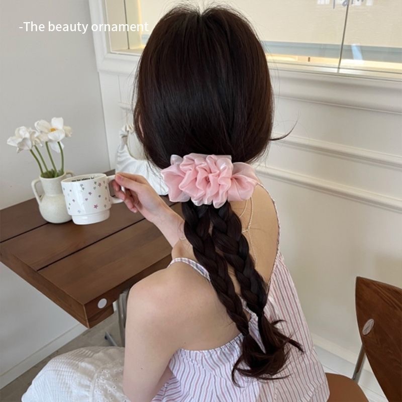 ピンクオリジナルハンドメイド・ピンクと春の山のコントラストカラー甘いレースフルボールヘアサークルヘアアクセサリーリボン|undefined