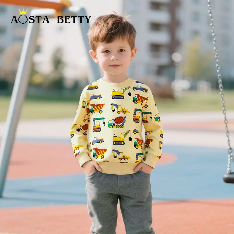 秋季欧美风新款中小童卫衣儿童卡通图案圆领套头衫宝宝长袖上衣