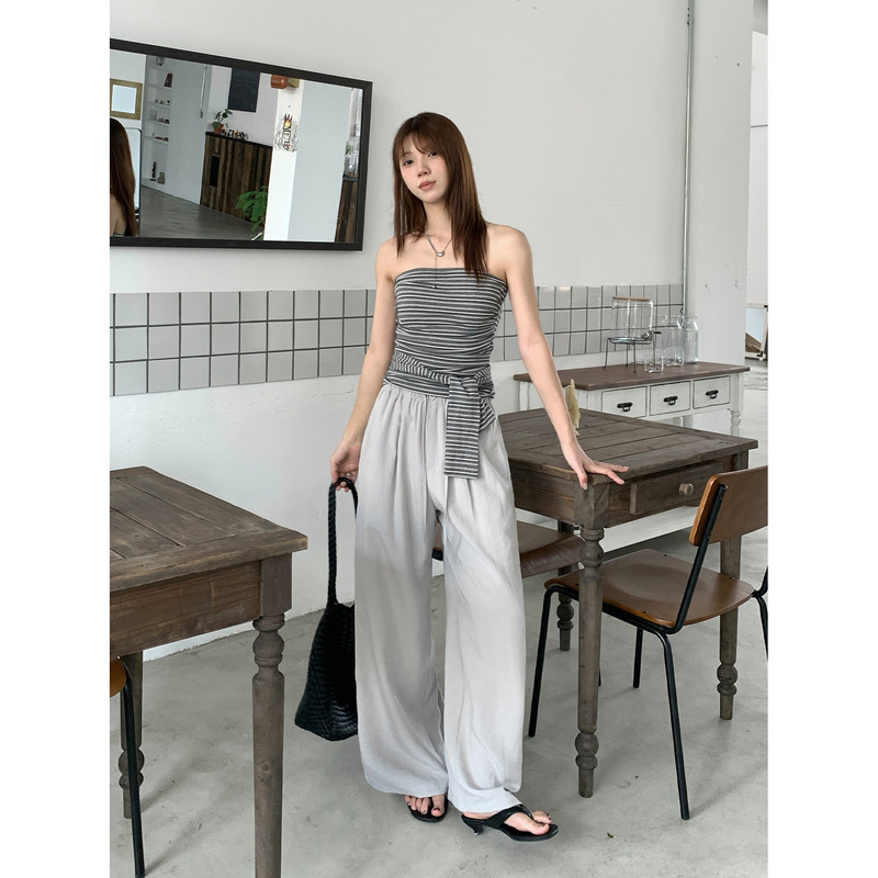 Icciicc Summer Lazy Style Comfortable Walking Pants for Women, Elastic Waist, Simple Loose Casual Pants, Thirteen Lines 2438 Icciicc Summer Lazy Style Comfortable Walking Pants for Women, Elastic Waist, Simple Loose Casual Pants, Thirteen Lines 2438