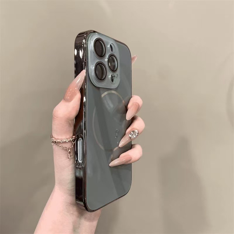 Vidrio de color sólido galvanizado simple para iphone16ProMax Apple 15 funda para teléfono móvil 14 nuevo estilo 13 atracción magnética 16