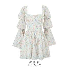 亚马逊跨境外贸欧美女装2024夏季新款长袖印花藕节连衣裙