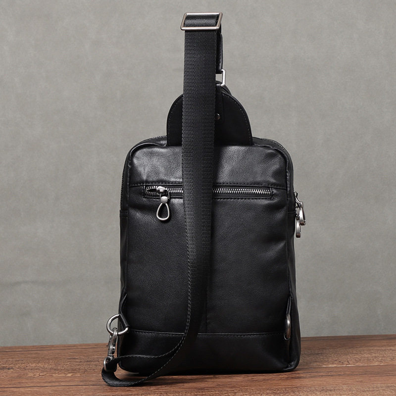 Túi đeo chéo nam da bò thật kiểu túi đeo ngực chống trộm 18×8×31 cm — Màu đen