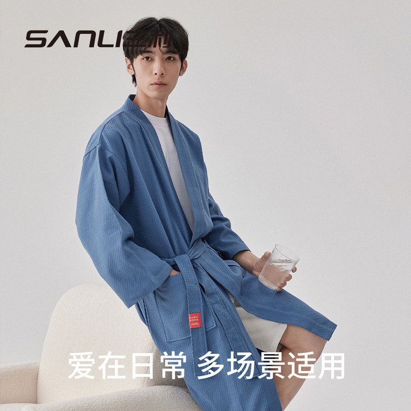 [2] Sanli towel men's bathrobe cotton waffle bathrobe beauty salon bathrobe adult couple home clothes