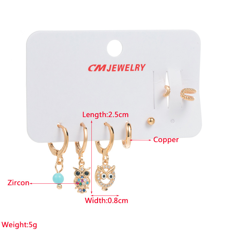 Fashion Geometric Cross Owl Copper Earrings Plating Artificial Gemstones Copper Earrings display picture 1